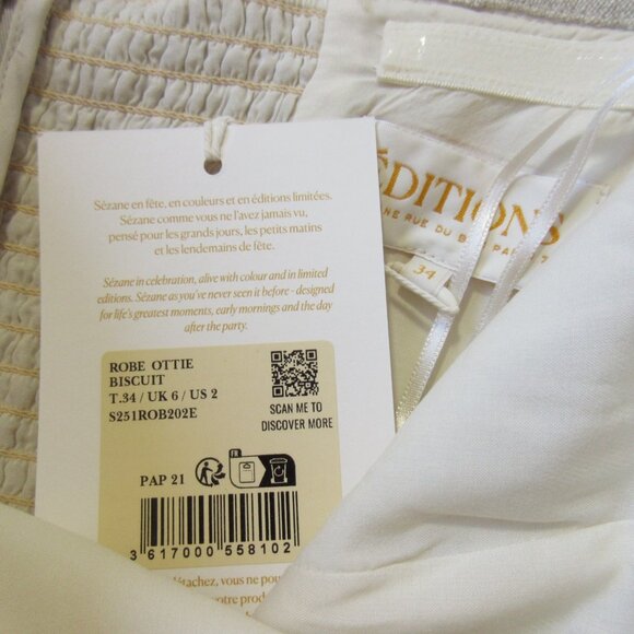 NWT Sezane Ottie in Biscuit Linen Blend Strapless Midi Dress 34 / 2 - Picture 7 of 9